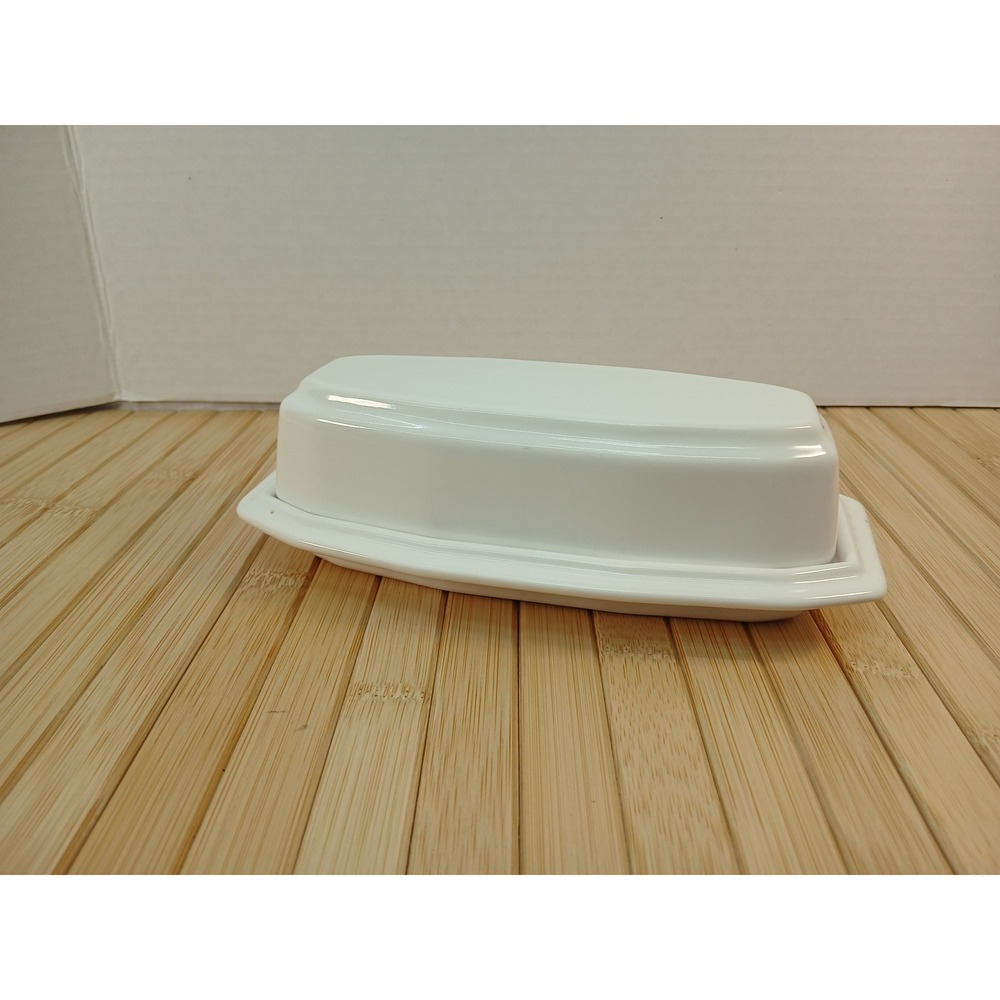 Pfaltzgraff Heritage White Butter Dish with Lid Stoneware Octagonal Farmhouse